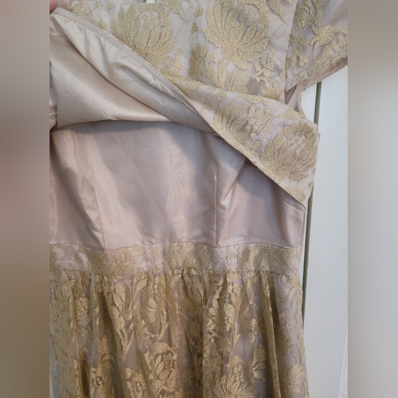 Adrianna Papell Floral Gold Lace Prom Maxi Dress - Picture 6 of 13